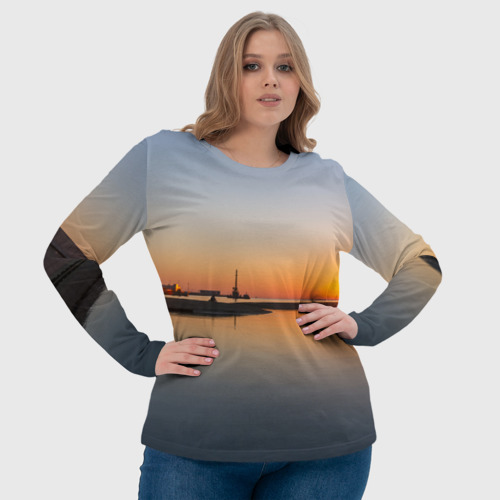 Женский лонгслив 3D Санкт-Петербург, закат на Финском заливе, цвет 3D печать - фото 6