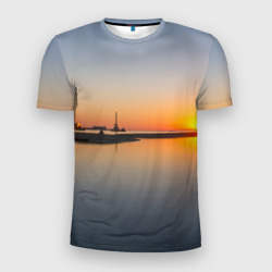 Мужская футболка 3D Slim Санкт-Петербург, закат на Финском заливе