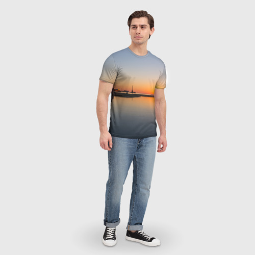 Мужская футболка 3D Санкт-Петербург, закат на Финском заливе, цвет 3D печать - фото 5