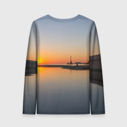 Лонгслив с принтом Санкт-Петербург, закат на Финском заливе для женщины, вид сзади №1. Цвет основы: белый