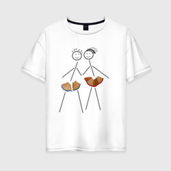 Женская футболка хлопок Oversize Рисунок карандашом влюблённые  палка  человечек 