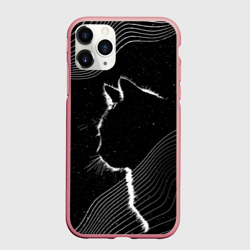 Чехол для iPhone 11 Pro Max матовый Силуэт котика в космосе