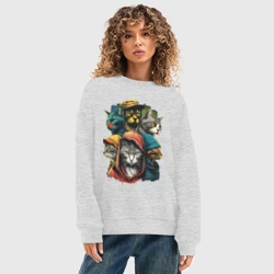 Женский свитшот oversize без начеса хлопок Уличные коты - фото 2