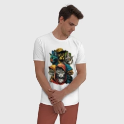 Мужская пижама с белой футболкой хлопок Уличные коты - фото 2