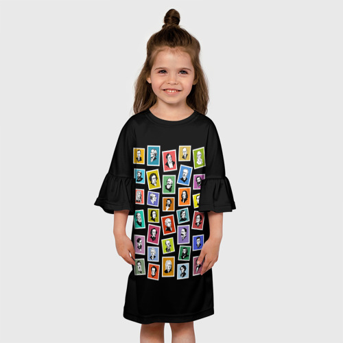 Детское платье 3D с принтом Классические композиторы на марках, вид сбоку #3