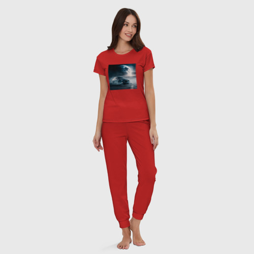 Женская пижама хлопок с принтом Машина на луне и на фоне Земля, вид сбоку #3