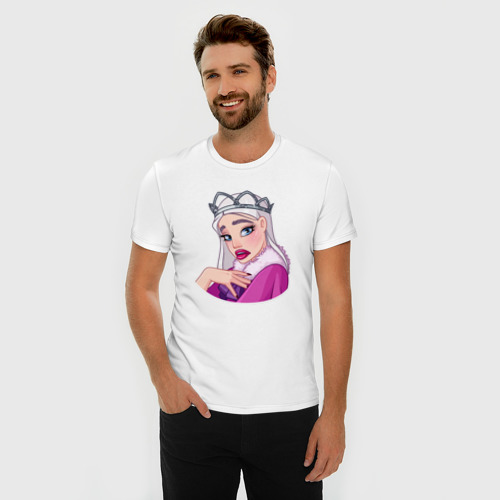 Мужская футболка хлопок Slim с принтом Снежная королева смущена, фото на моделе #1