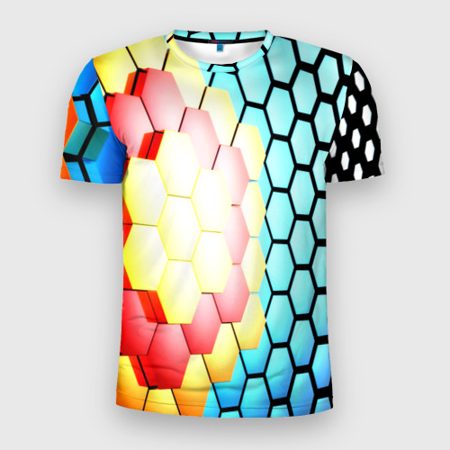 Мужская футболка 3D Slim с принтом Shape abstract color, вид спереди #2