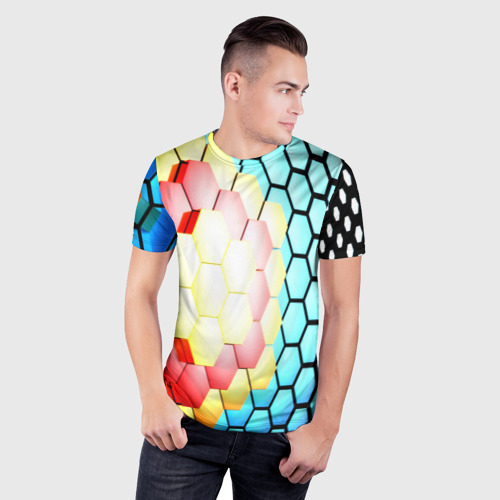 Мужская футболка 3D Slim с принтом Shape abstract color, фото на моделе #1