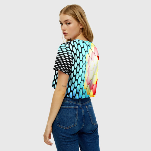 Женская футболка Crop-top 3D Shape abstract color, цвет 3D печать - фото 5