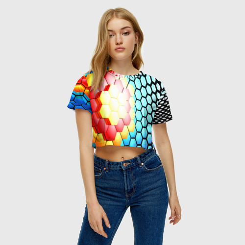 Женская футболка Crop-top 3D Shape abstract color, цвет 3D печать - фото 3