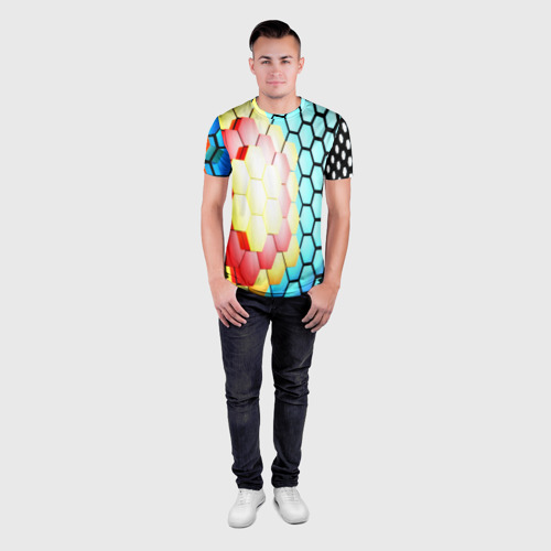 Мужская футболка 3D Slim с принтом Shape abstract color, вид сбоку #3