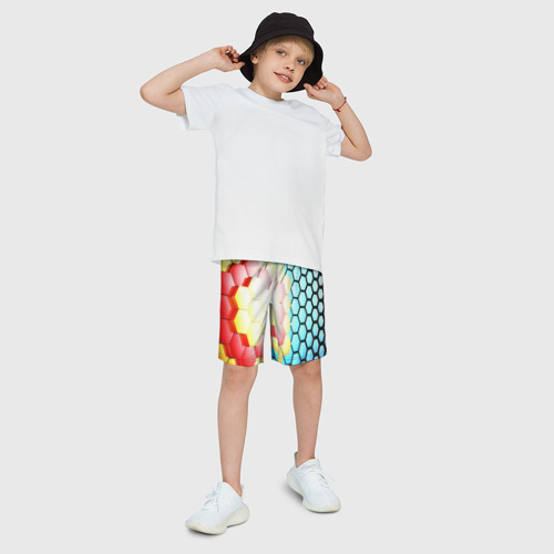 Детские спортивные шорты 3D с принтом Shape abstract color, фото на моделе #1