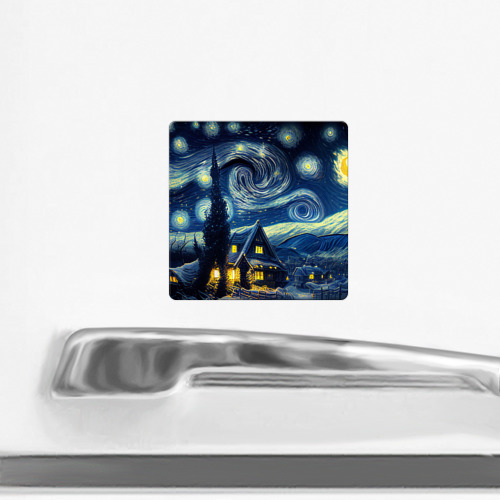Магнит виниловый Квадрат Новогодняя ночь - имитация Ван Гога - фото 2
