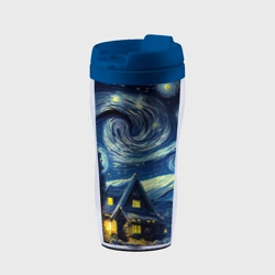 Термокружка-непроливайка Новогодняя ночь - имитация Ван Гога