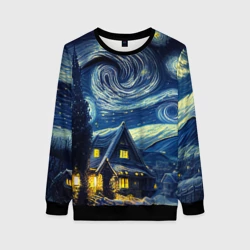 Женский свитшот 3D Новогодняя ночь - имитация Ван Гога