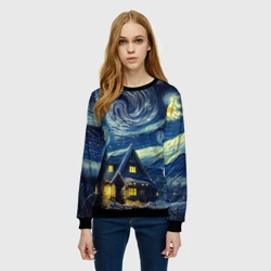 Женский свитшот 3D Новогодняя ночь - имитация Ван Гога - фото 2