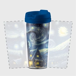 Термокружка-непроливайка Новогодняя ночь - имитация Ван Гога - фото 2