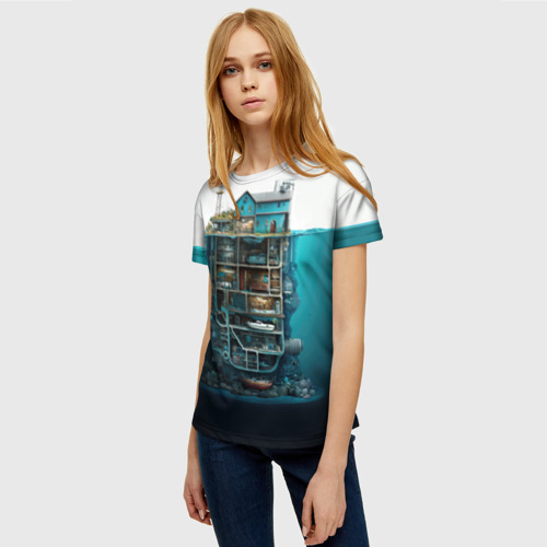 Женская футболка 3D Подводный дом, цвет 3D печать - фото 3