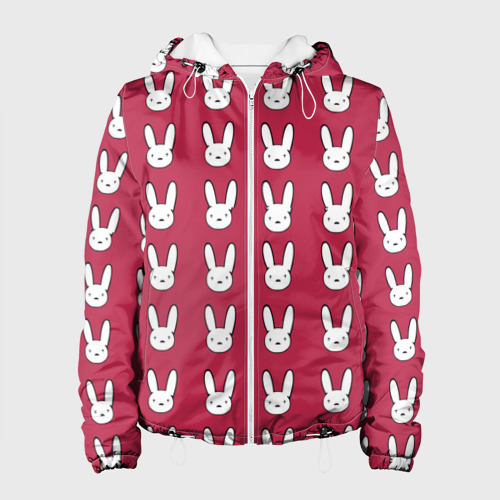 Женская куртка 3D с принтом Bunny Pattern red, вид спереди #2