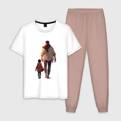 Мужская пижама с белой футболкой хлопок Отец вместе с сыном