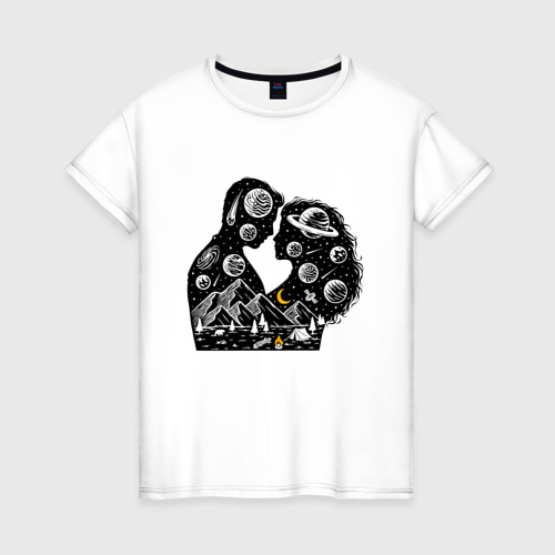 Женская футболка из хлопка с принтом Влюбленная парочка, вид спереди №1