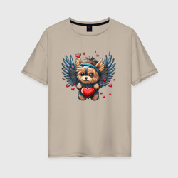 Женская футболка хлопок Oversize Пёсик ангел