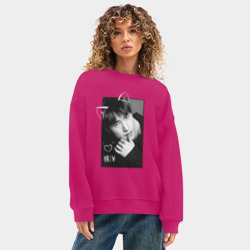 Женский свитшот oversize без начеса хлопок Котик Ян Ян - фото 2