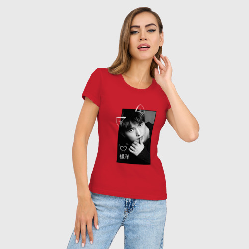 Женская футболка хлопок Slim Котик Ян Ян, цвет красный - фото 3
