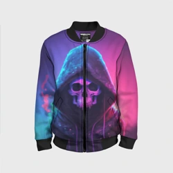 Детский бомбер 3D Неоновый череп в капюшоне