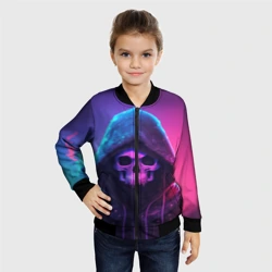 Детский бомбер 3D Неоновый череп в капюшоне - фото 2