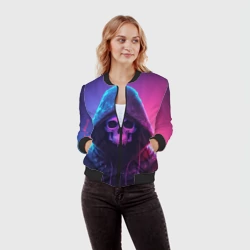 Женский бомбер 3D Неоновый череп в капюшоне - фото 2