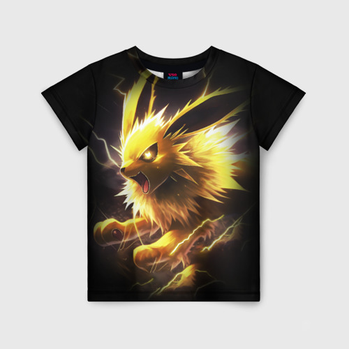 Детская футболка с принтом Покемон Джолтеон и молния, вид спереди №1
