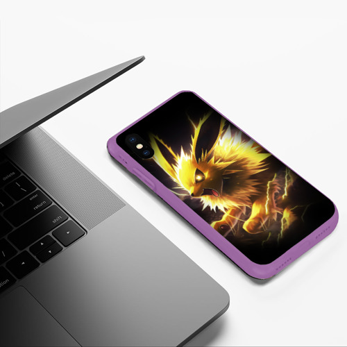 Чехол для iPhone XS Max матовый Покемон Джолтеон и молния, цвет фиолетовый - фото 5