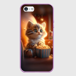 Чехол для iPhone 5/5S матовый Котик с попкорном
