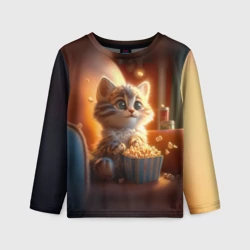 Детский лонгслив 3D Котик с попкорном