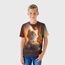 Детская футболка 3D Котик с попкорном - фото 2