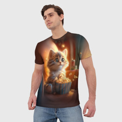Мужская футболка 3D Котик с попкорном - фото 2