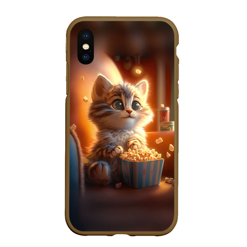 Чехол для iPhone XS Max матовый Котик с попкорном, цвет коричневый