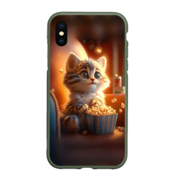 Чехол для iPhone XS Max матовый Котик с попкорном