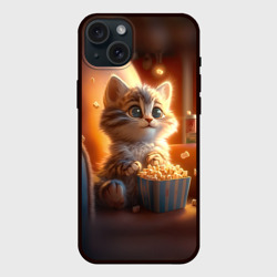Котик с попкорном – Чехол силиконовый для Apple iPhone 15 Plus матовый с принтом купить