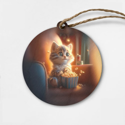 Деревянная игрушка круг Котик с попкорном