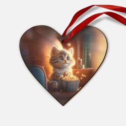 Деревянная игрушка Сердце Котик с попкорном
