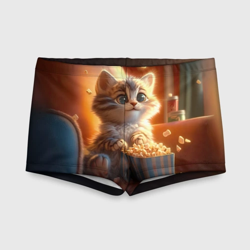 Детские купальные плавки 3D Котик с попкорном