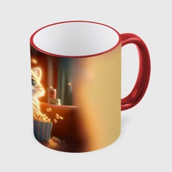 Кружка с полной запечаткой Котик с попкорном