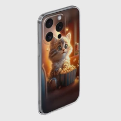 Чехол для iPhone 15 Pro силиконовый с защитой камеры Котик с попкорном - фото 2