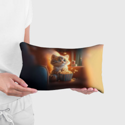Подушка с принтом Котик с попкорном для любого человека, вид спереди №2. Цвет основы: белый