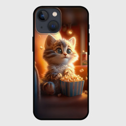 Чехол для iPhone 13 mini Котик с попкорном