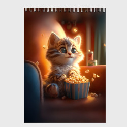 Котик с попкорном – Скетчбук с принтом купить
