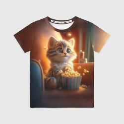 Детская футболка 3D Котик с попкорном
